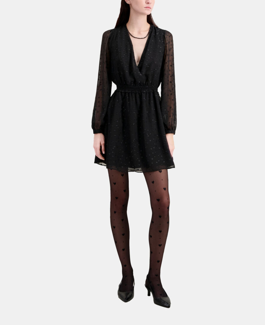 short black dress with silver polka dots