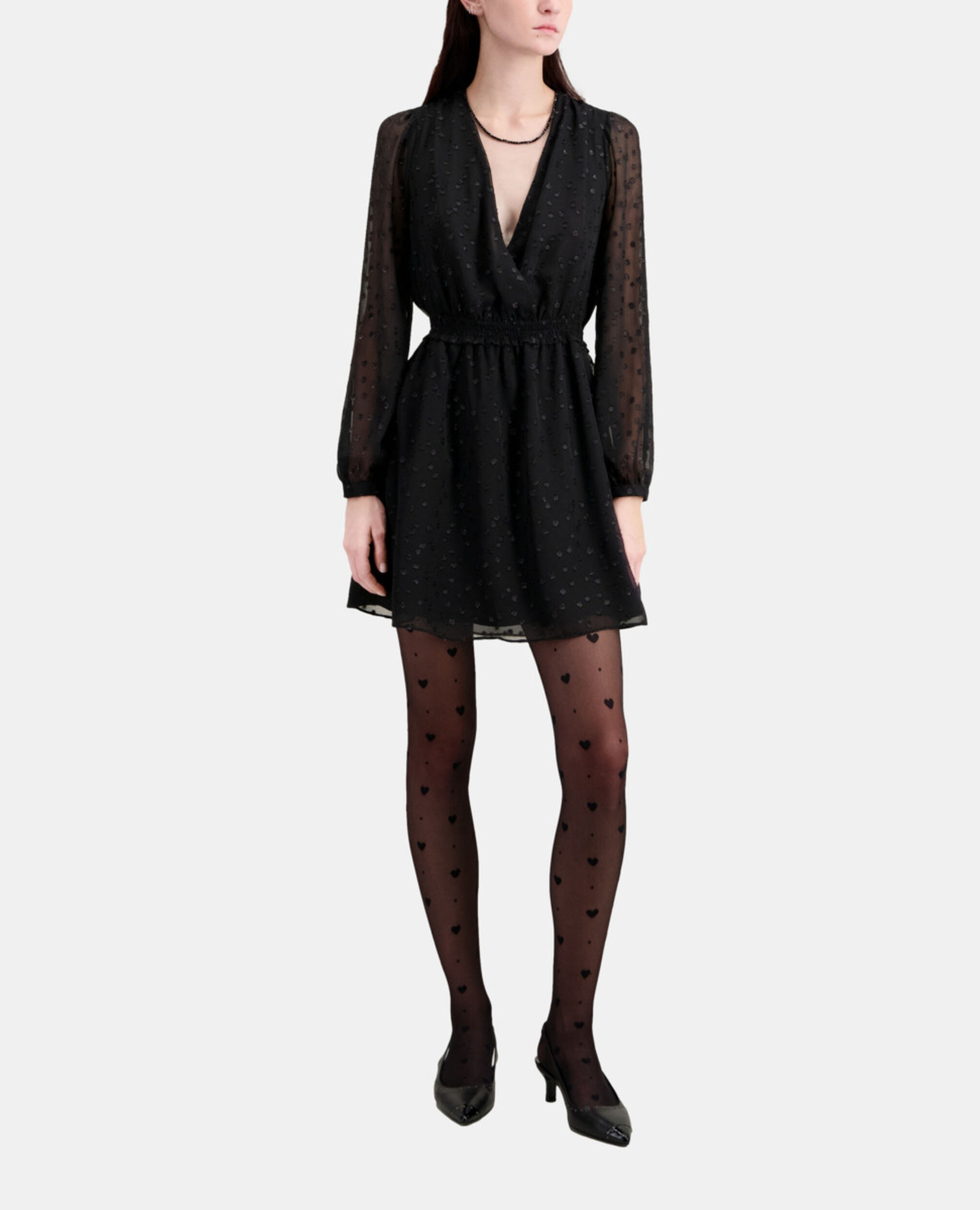 Short black dress with silver polka dots, BLACK, hi-res image number null