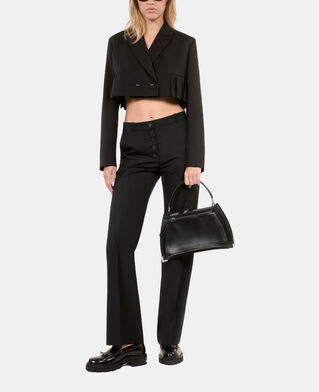 The Kooples DAMEN BLACK kurze, schwarze jacke mit falten aus wolle