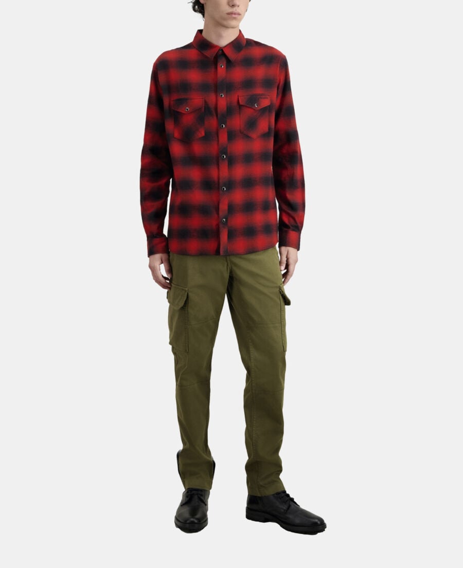 The Kooples HOMME BLACK - RED chemise à carreaux rouges et noirs