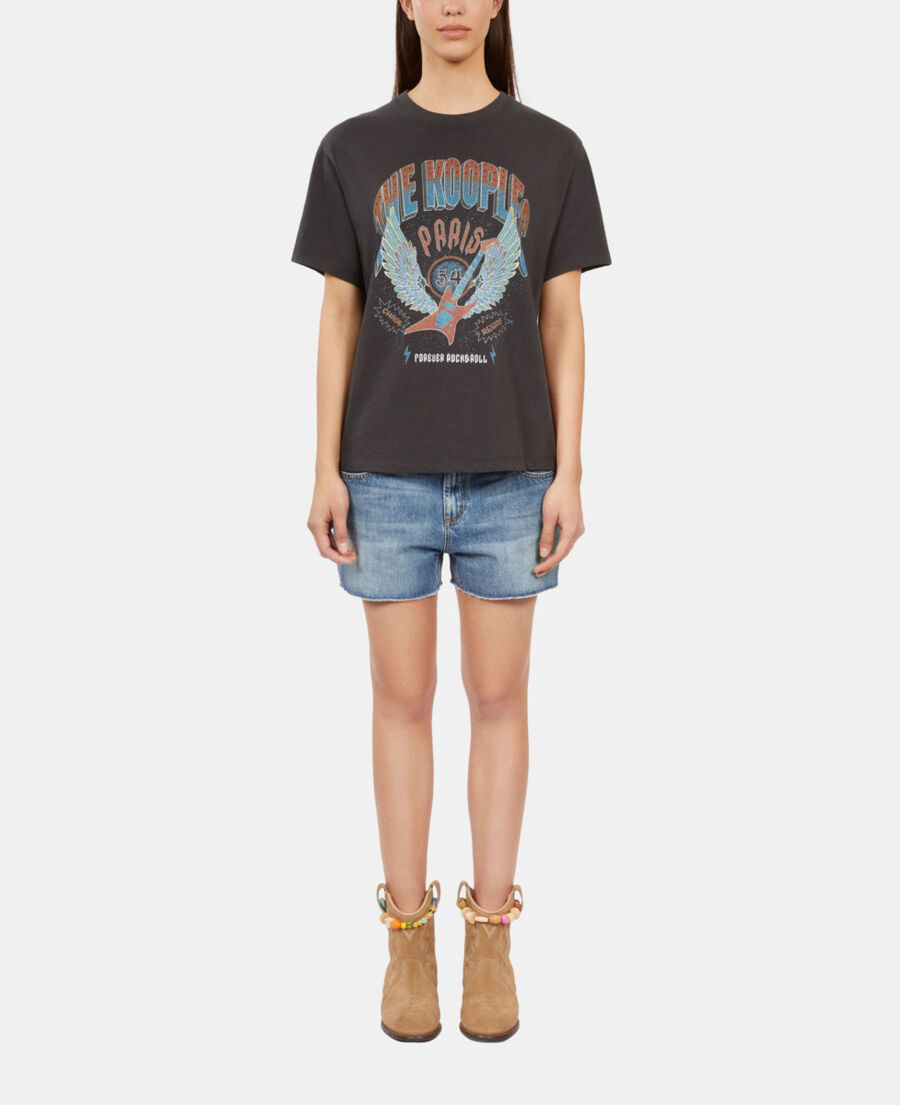 The Kooples F BLACK WASHED black t-shirt with guitar serigraphy
