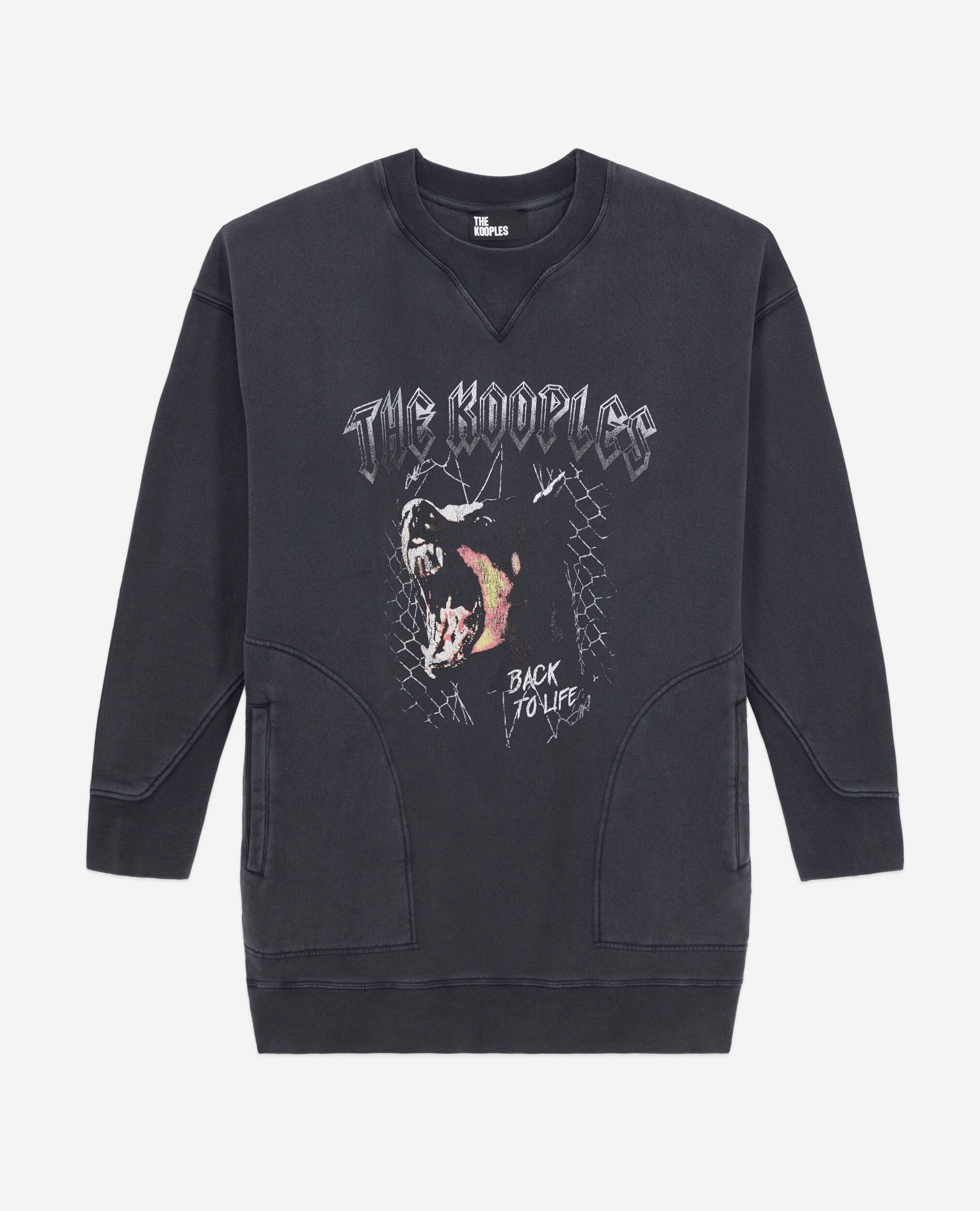 Robe Femme type sweatshirt noire avec sérigraphie Barking dog, BLACK WASHED, hi-res image number null
