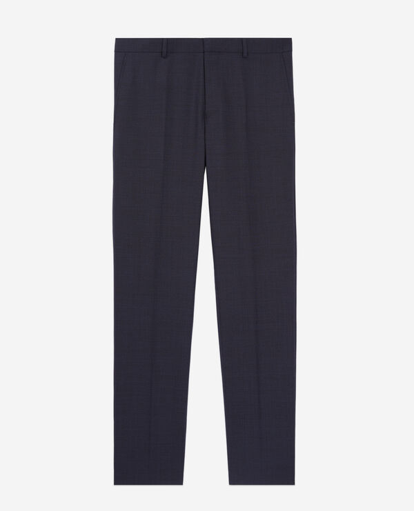 navy blue micro-pattern wool suit trousers