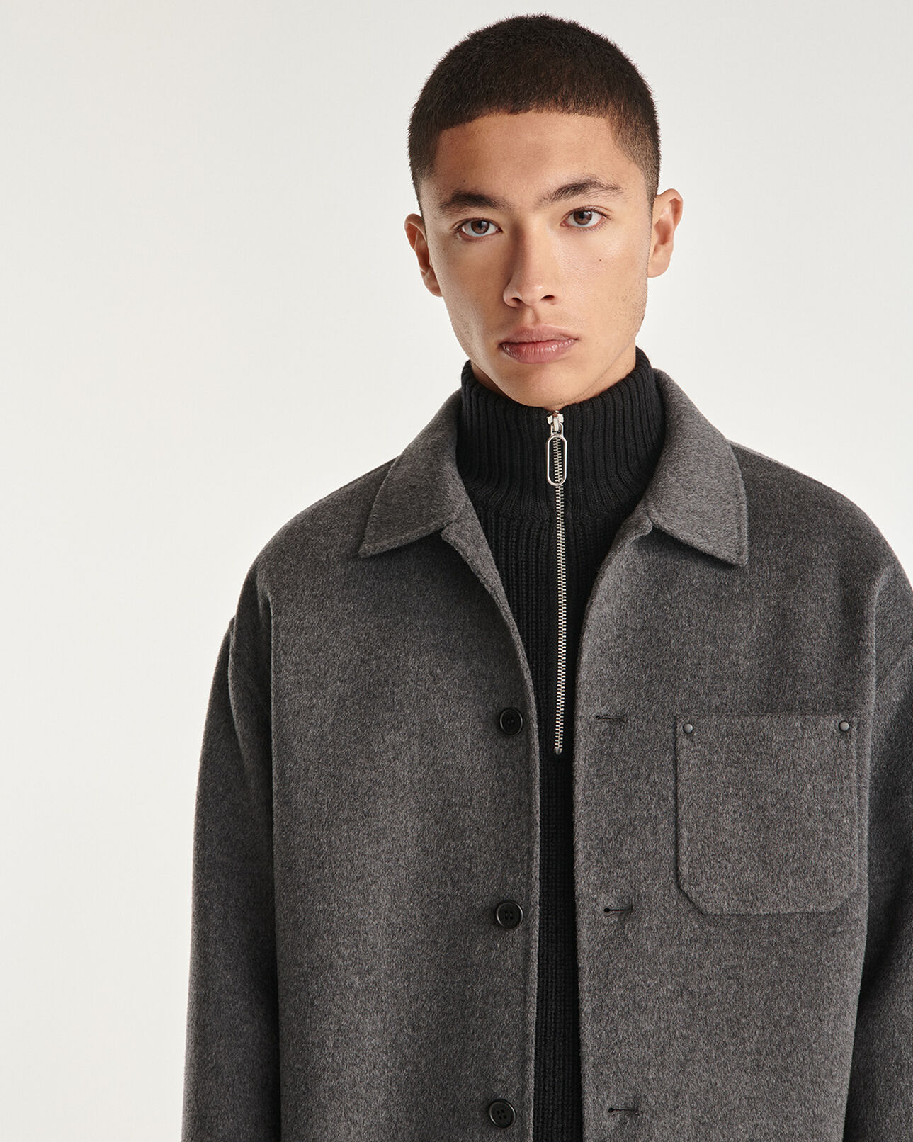 The Kooples HERREN GREY wollhemd grau meliert klassischer kragen