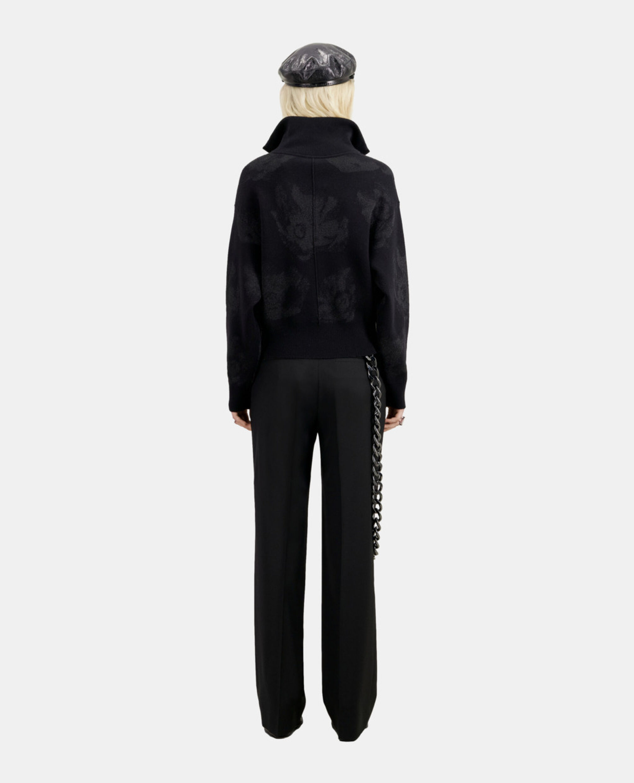 Black wool-blend sweater with silver details, BLACK/BLACK, hi-res image number null