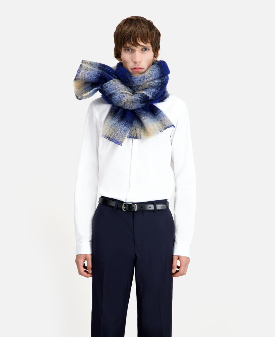 bufanda azul mezcla lana cuadros