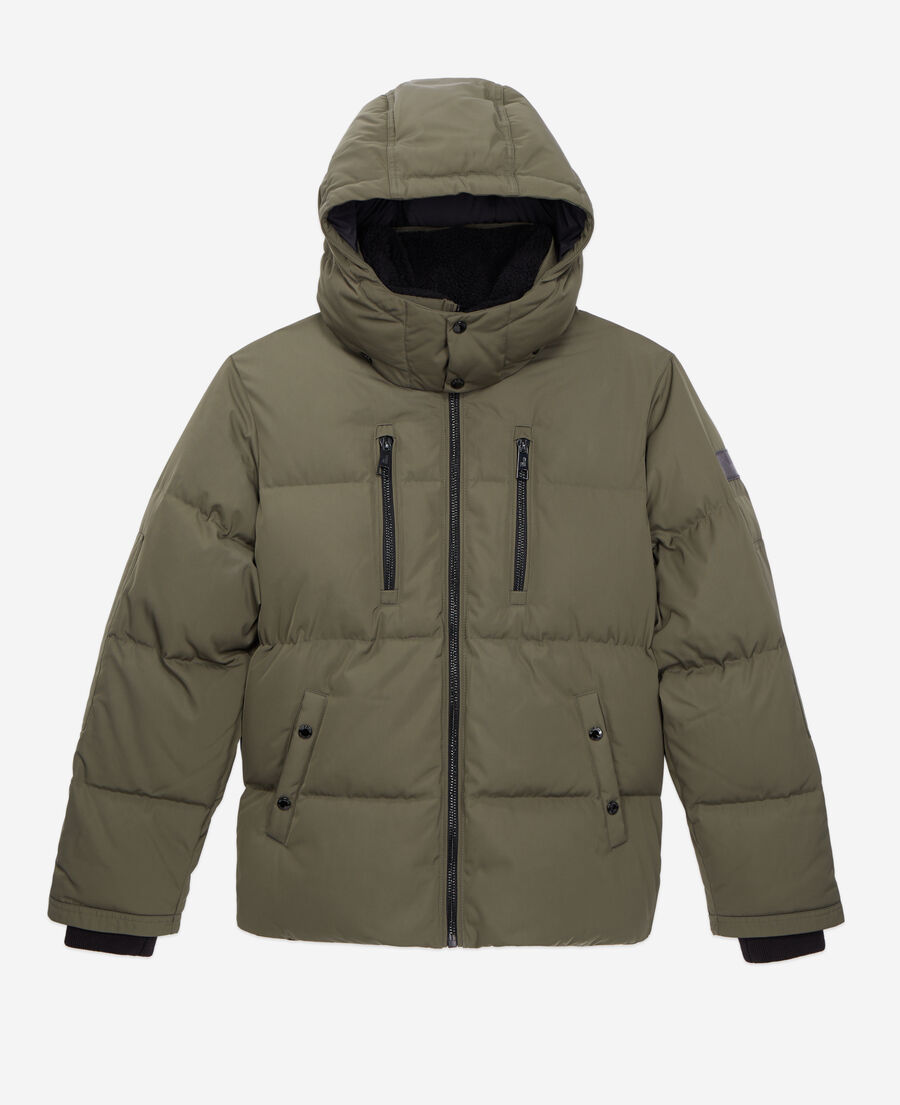 khaki hooded puffer jacket