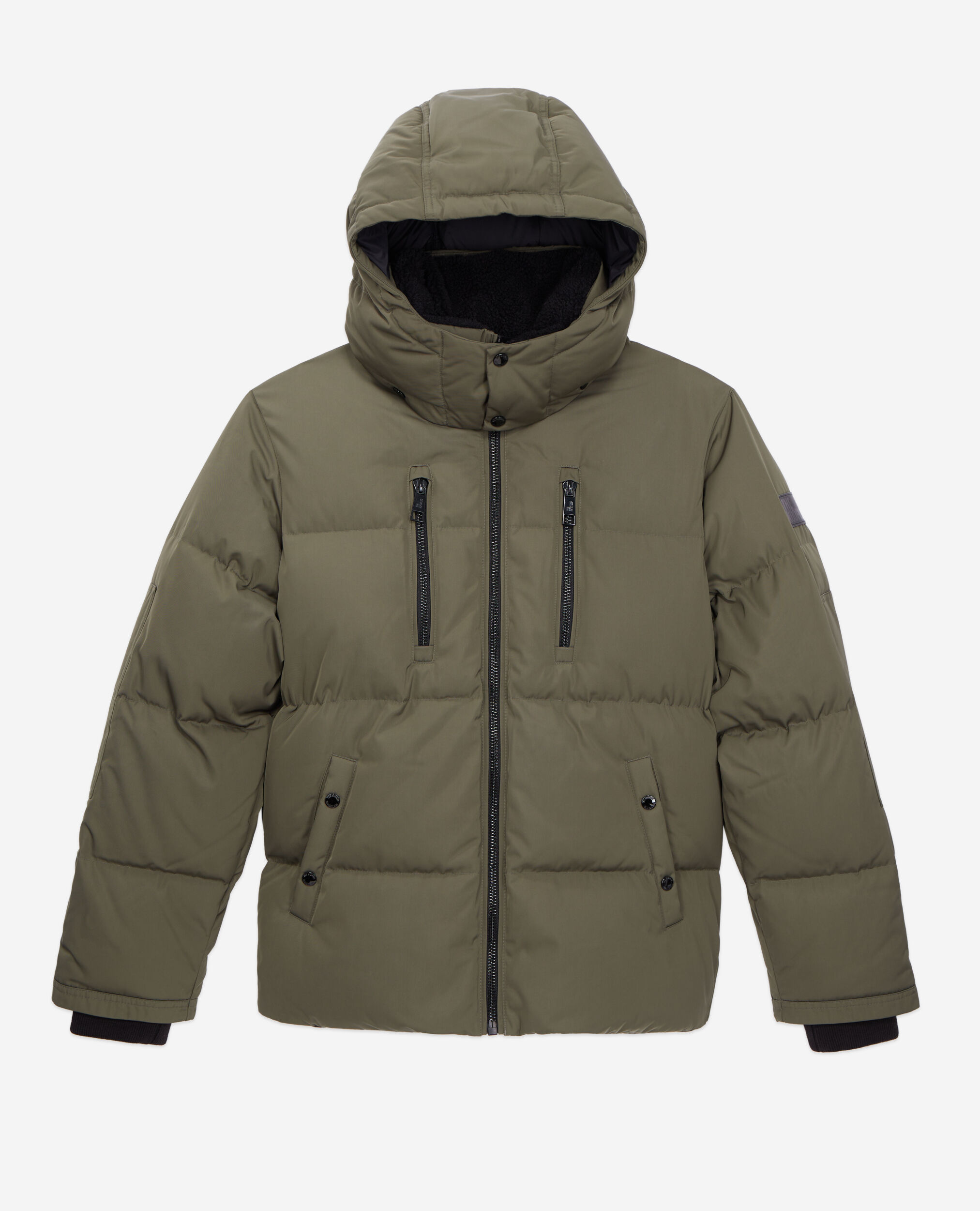 Khaki hooded puffer jacket, KAKI, hi-res image number null