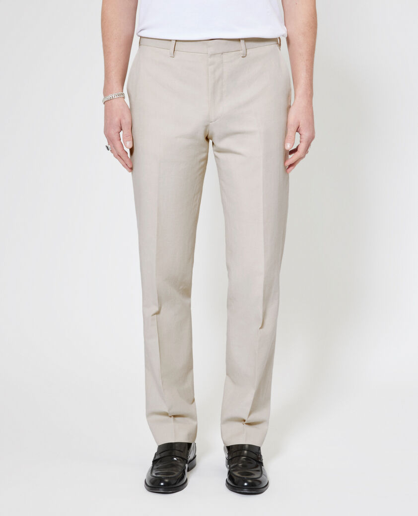 The Kooples HOMME LIGHT BEIGE pantalon de costume en coton lin beige