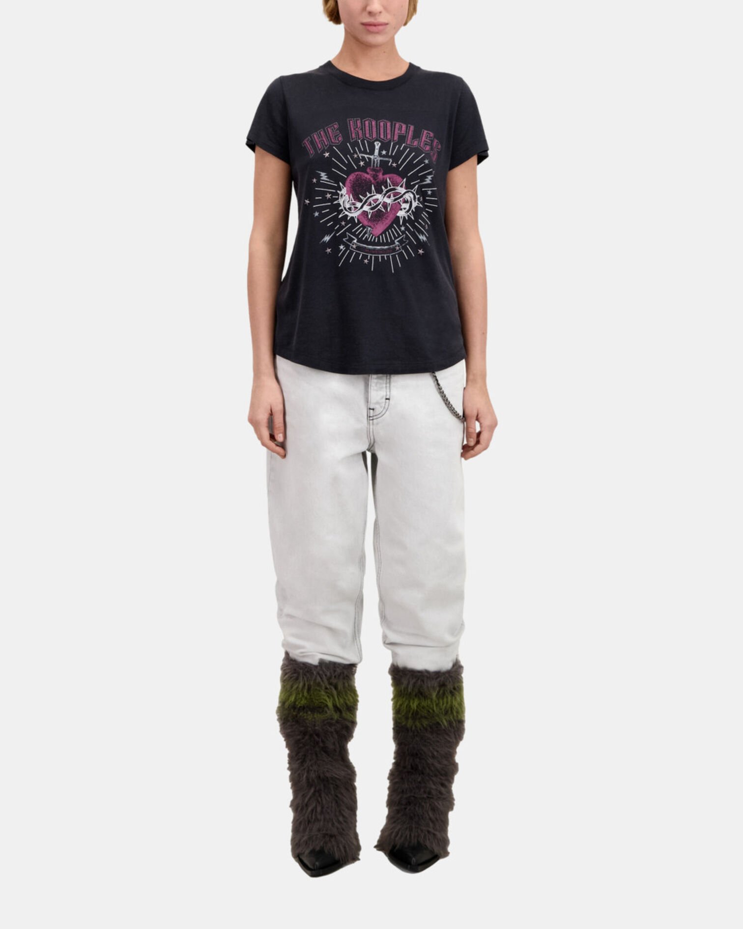 Women's black t-shirt with dagger through heart serigraphy, BLACK, hi-res image number null
