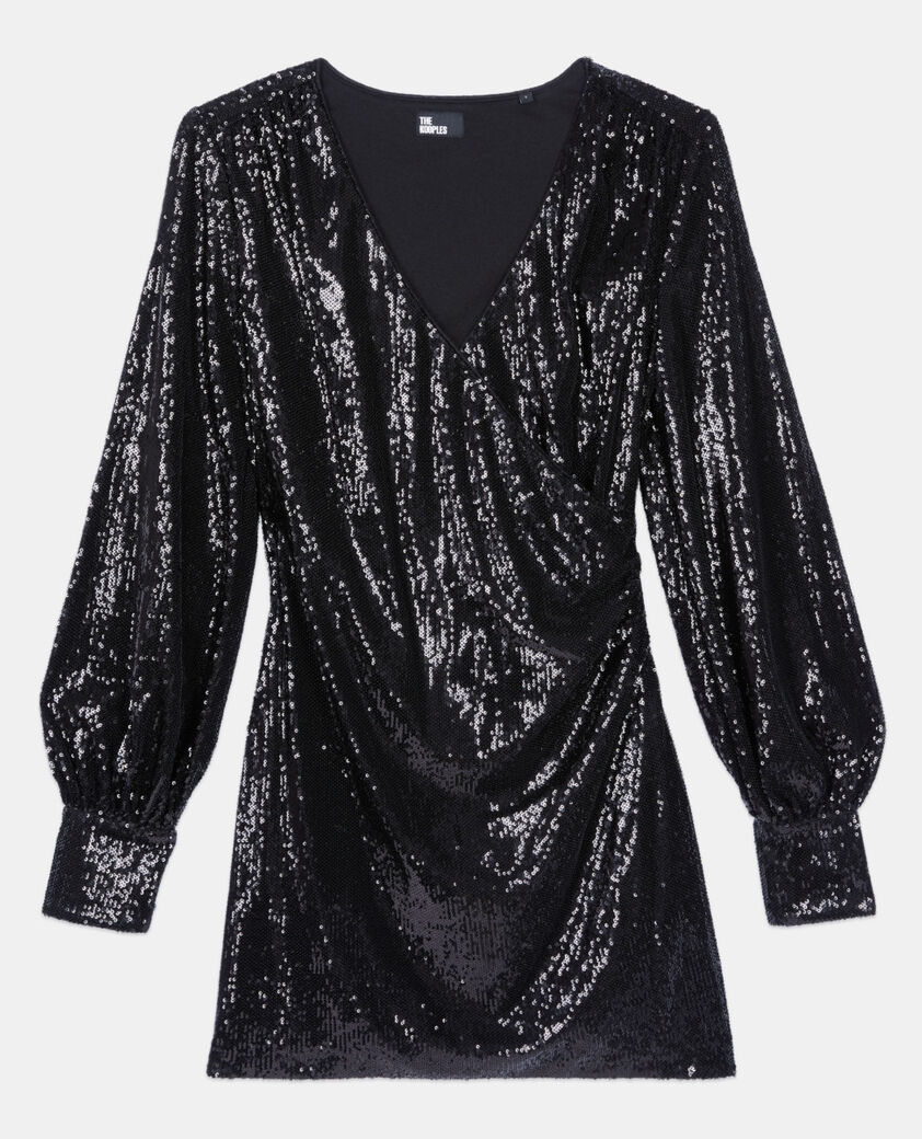 The Kooples FEMME BLACK robe &agrave; sequins courte noire