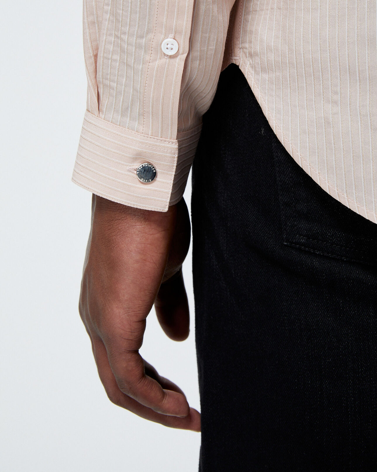 The Kooples HOMME PINK-WHITE chemise rose pâle à rayures col classique