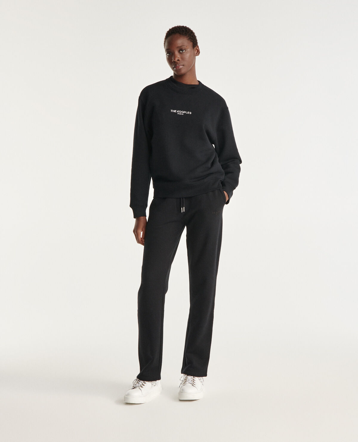 Black joggers tone on tone embroidered logo The Kooples US