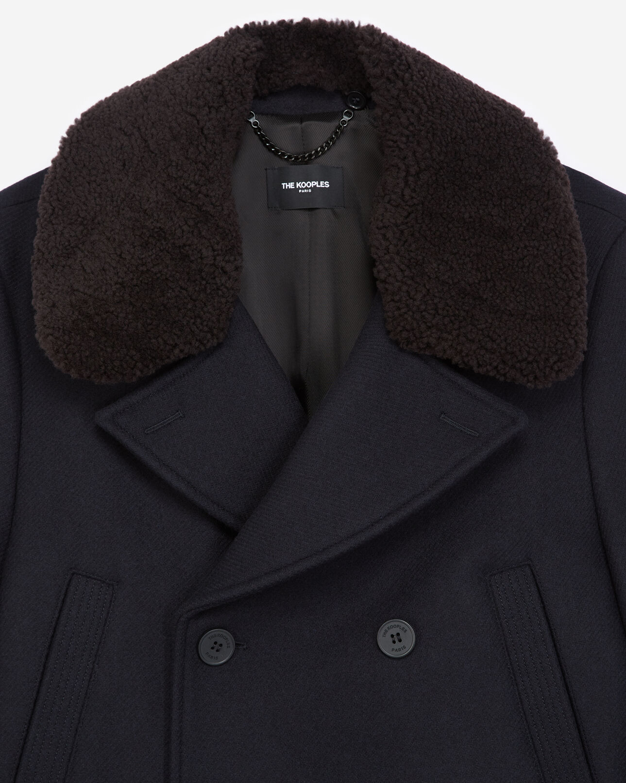 The Kooples MEN DARK NAVY navy blue coat in wool w/sheepskin collar