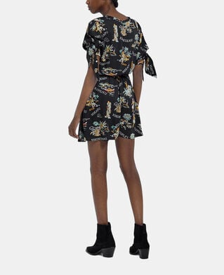 The Kooples DAMEN BLACK schwarzes kurzarm-kleid mit hawaii-motiv