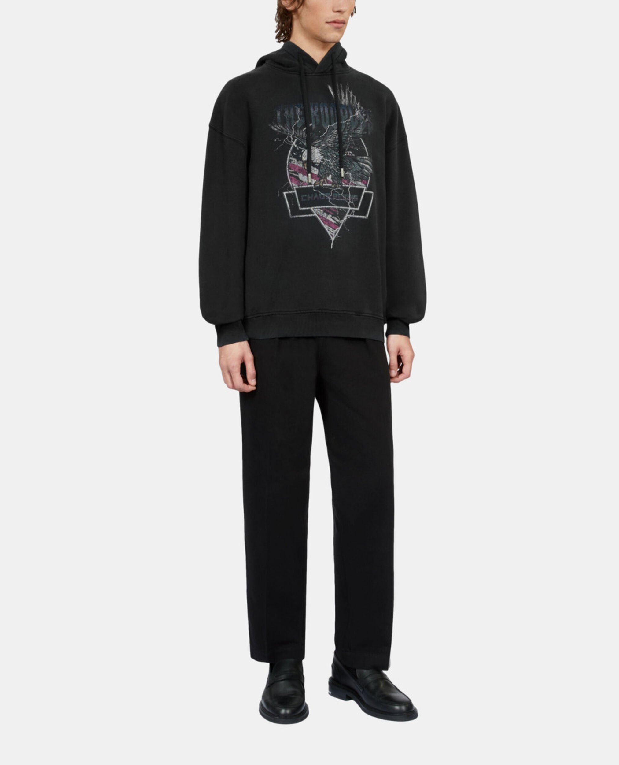 Black hoodie with Chaos eagle serigraphy, BLACK WASHED, hi-res image number null