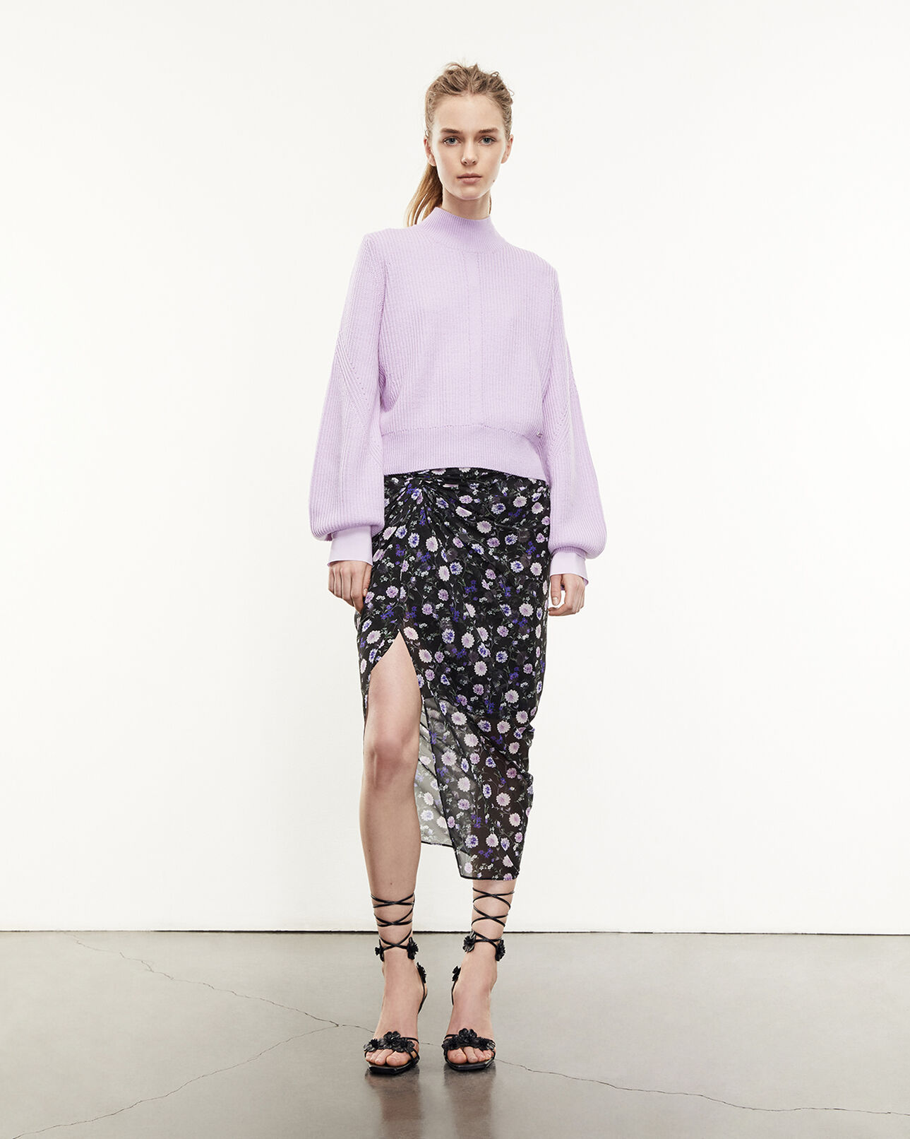 The Kooples FEMME PURPLE pull laine mérinos violet clair ample