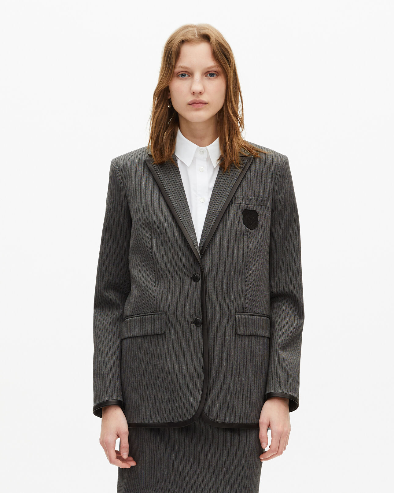 The Kooples DAMEN DARK GREY gestreifte jacke aus grauem wollgemisch