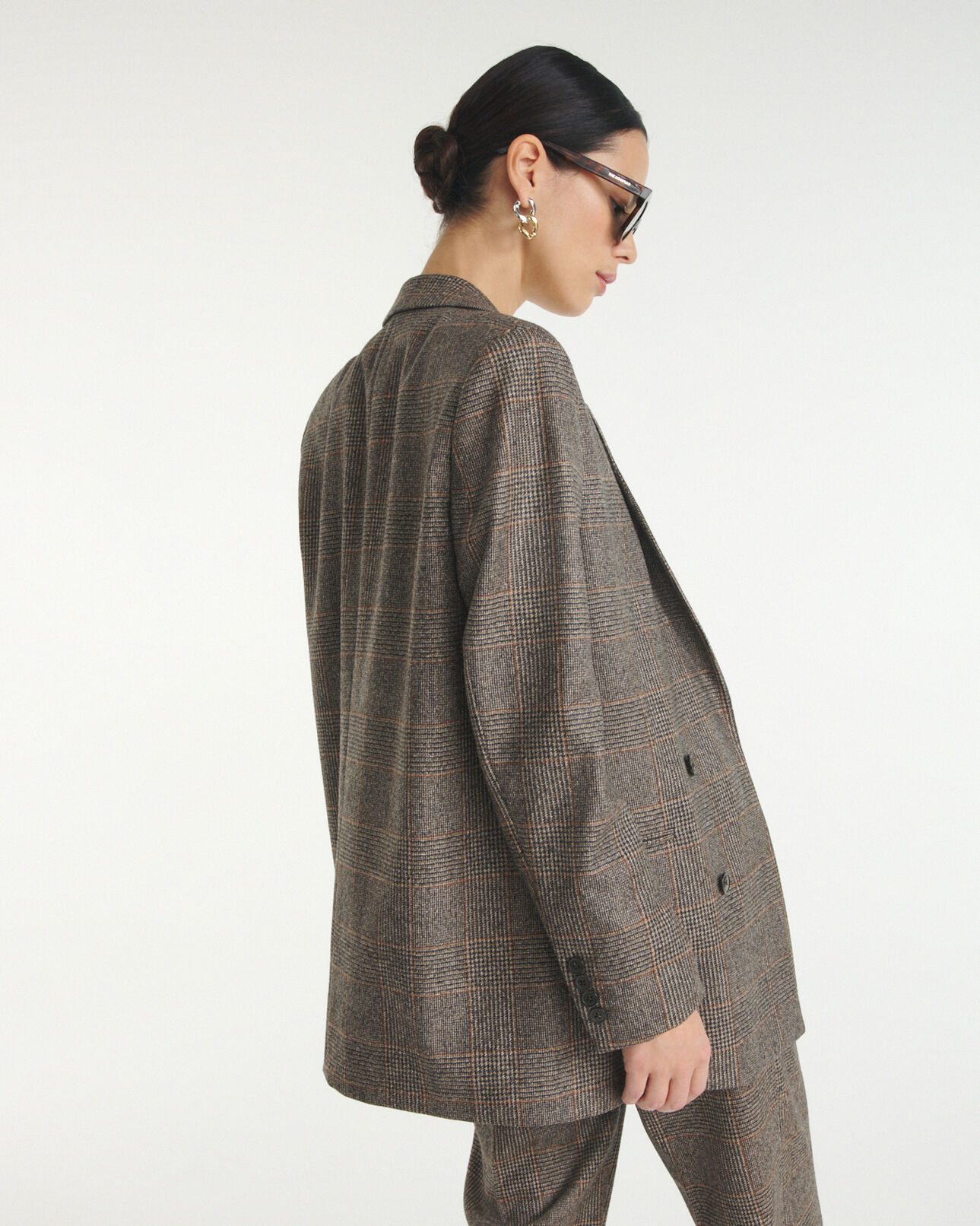 The Kooples WOMEN BLACK BROWN buttoned brown check wool jacket