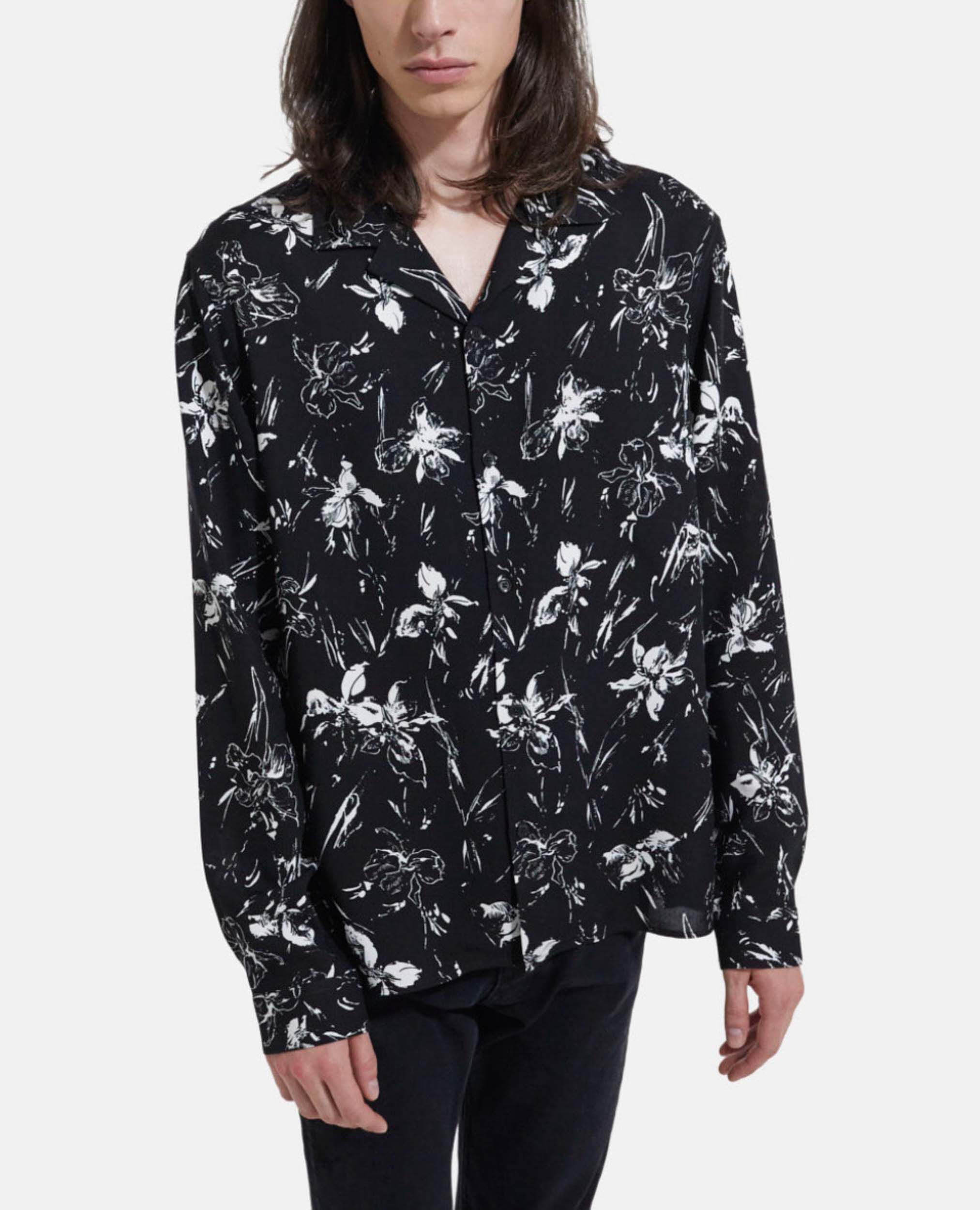 Black shirt with shark collar, BLACK WHITE, hi-res image number null