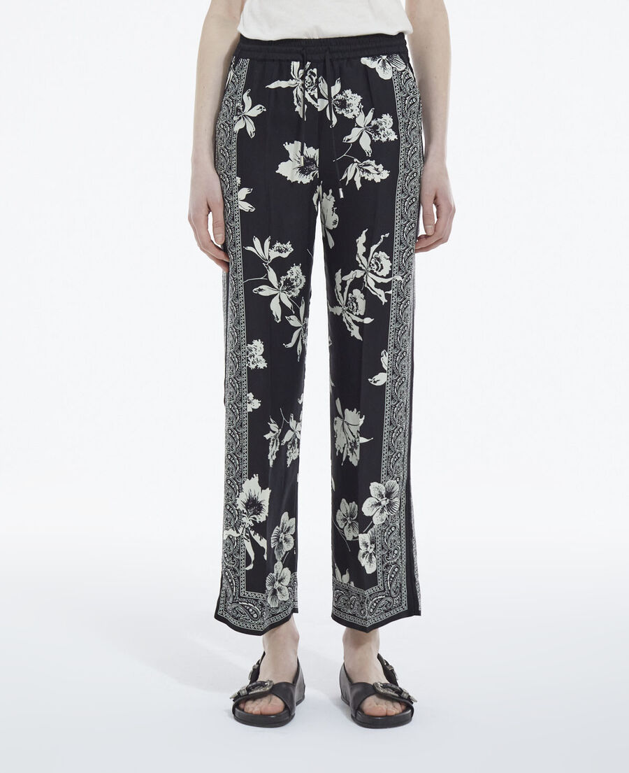 flowing black - white pants with scarf motif