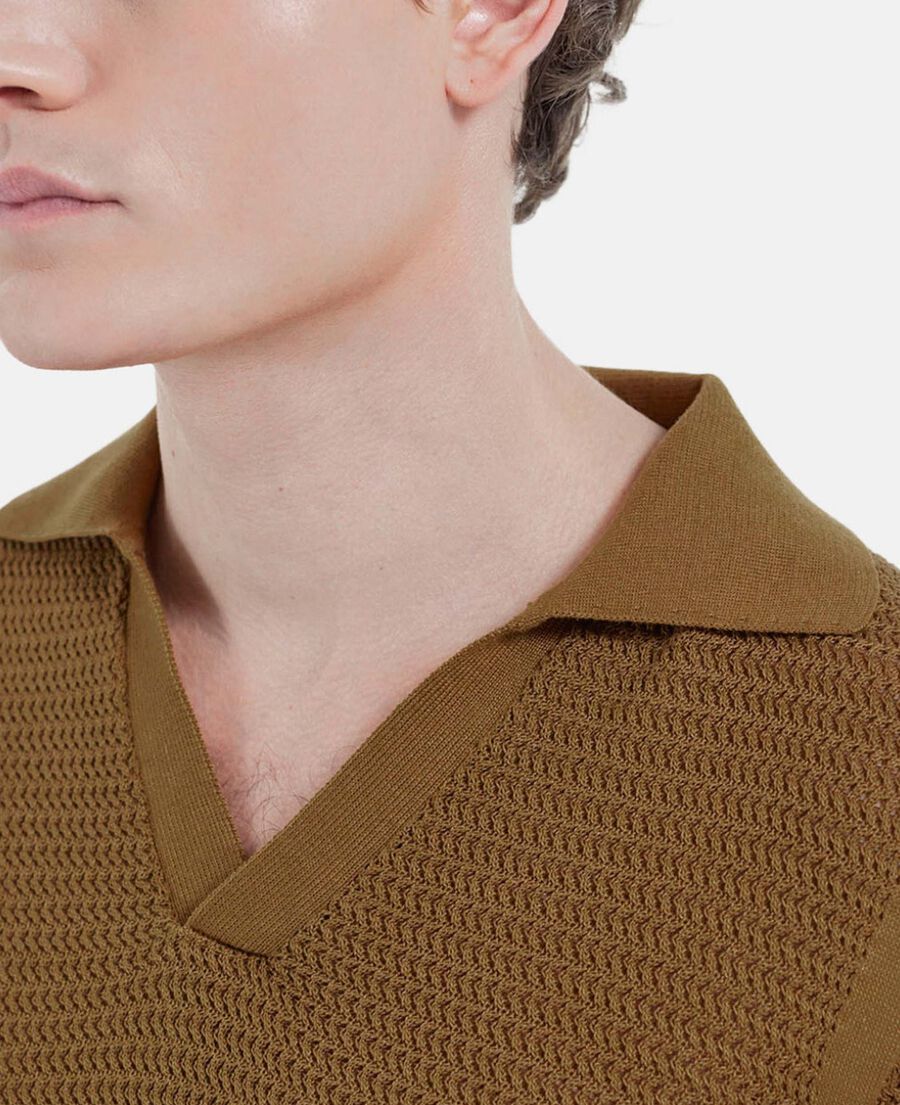 The Kooples H CAMEL short-sleeve camel cotton sweater