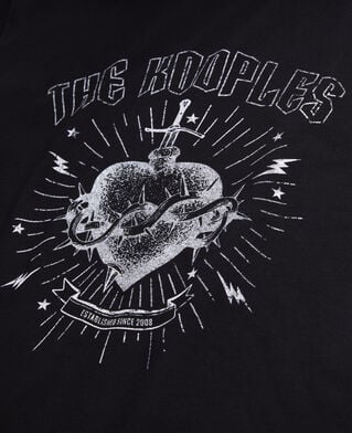 The Kooples MEN BLACK WASHED men's black t-shirt with dagger through heart serigraphy