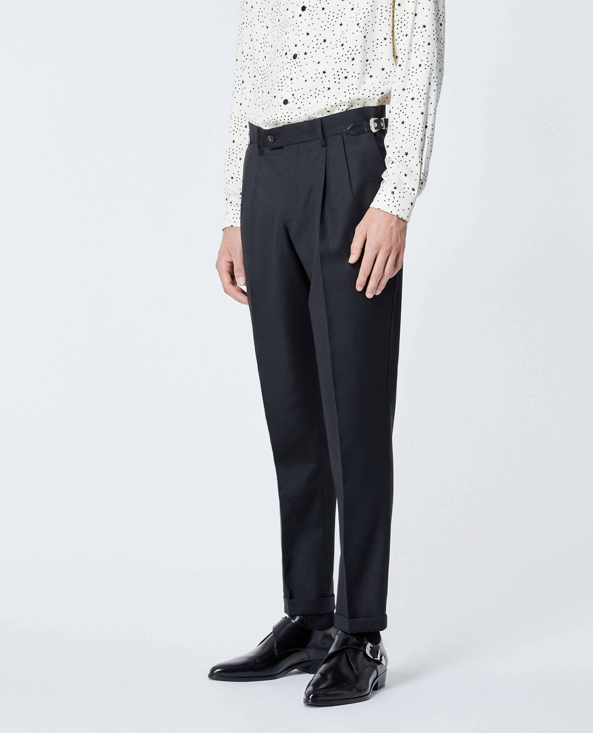 Black wool trousers with western belt, BLACK, hi-res image number null