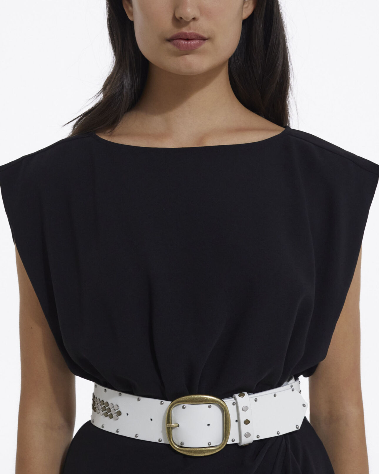The Kooples FEMME BLACK robe courte noire en crepe portefeuille