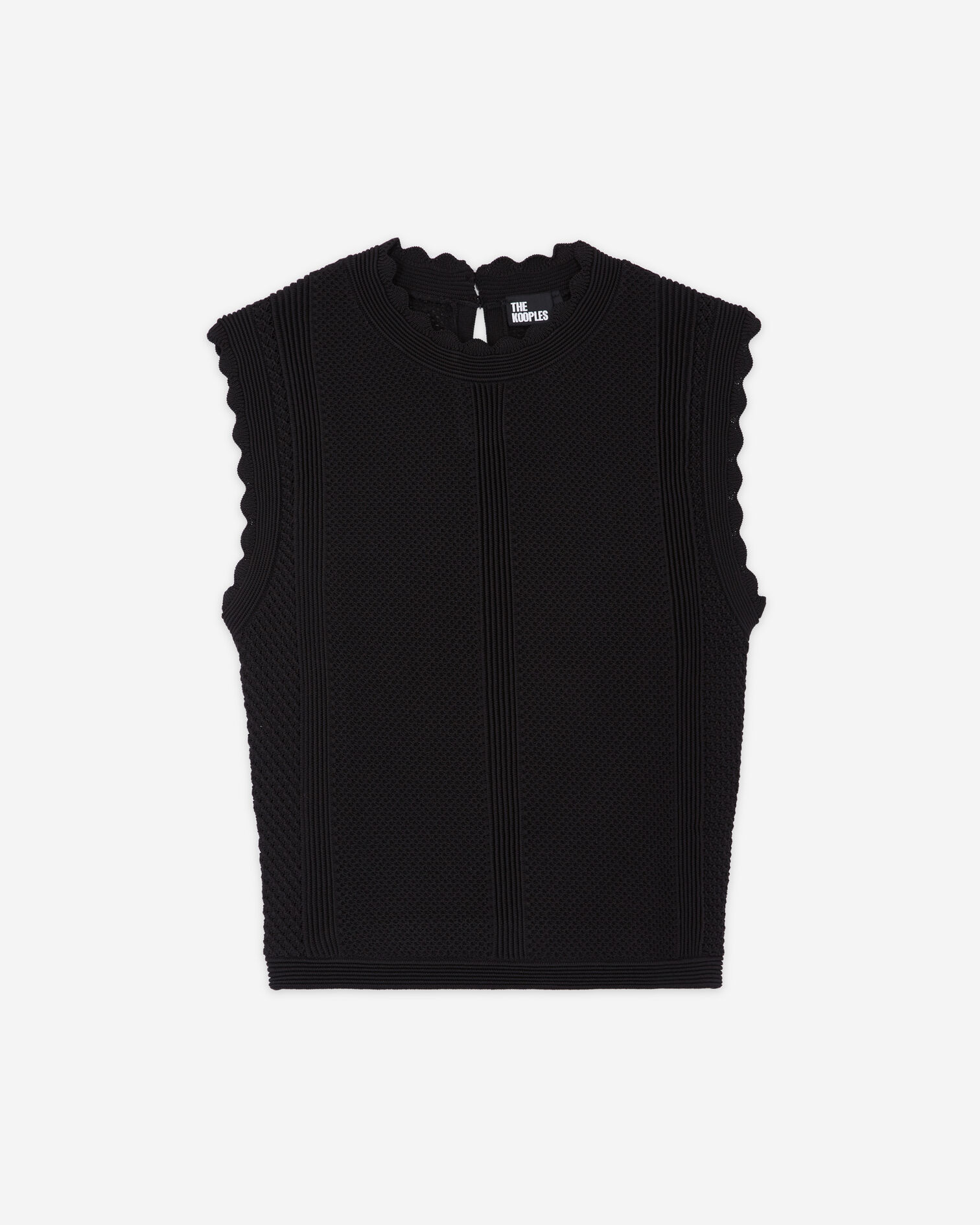 Black openwork knit top, BLACK, hi-res image number null