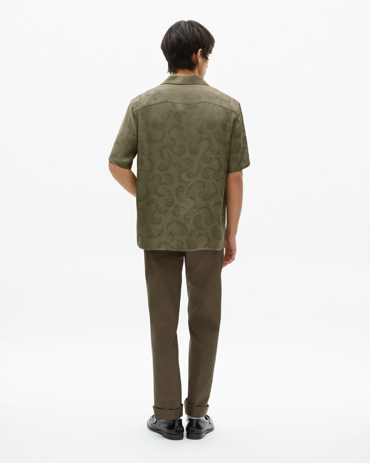 The Kooples H OLIVE KAKI short-sleeved khaki jacquard shirt