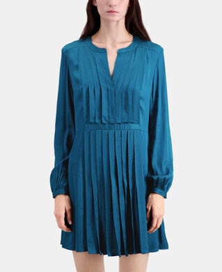 The Kooples WOMEN MEDIUM BLUE short blue dress with pleating