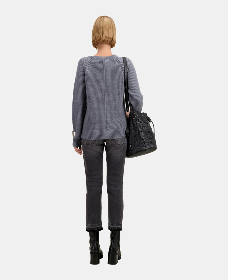 The Kooples WOMEN MIDDLE GREY MEL_01 grey wool sweater with bijou buttons