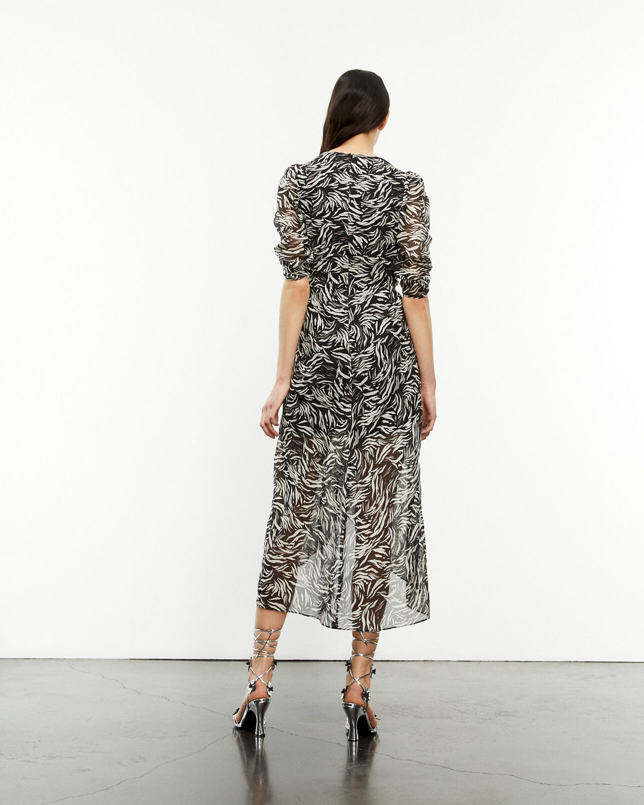 The Kooples WOMEN BLACK WHITE long black and white zebra-print dress