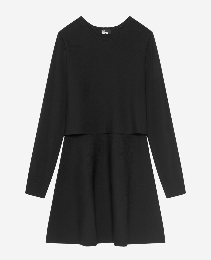 The Kooples WOMEN BLACK short trompe l'oeil dress in black mesh