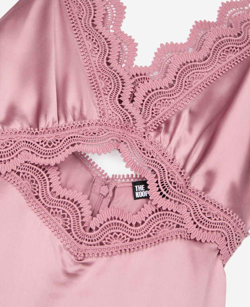 The Kooples F PINK WOOD long lilac slip dress with guipure