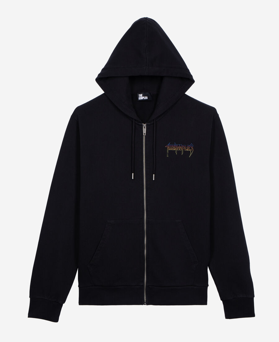The Kooples MEN BLACK WASHED hooded sweatshirt with black screen print