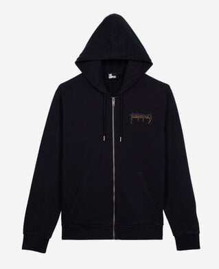 The Kooples HOMME BLACK WASHED sweatshirt à capuche et sérigraphie zippé noir