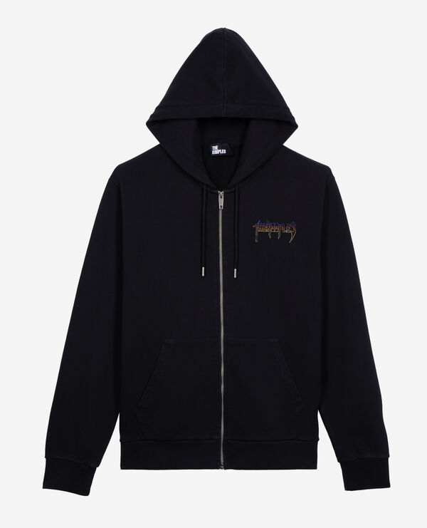 The Kooples MEN BLACK WASHED hooded sweatshirt with black screen print