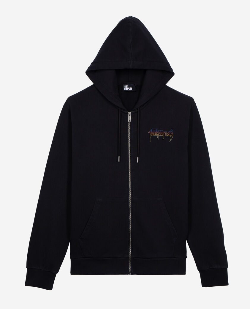 The Kooples HOMME BLACK WASHED sweatshirt à capuche et sérigraphie zippé noir