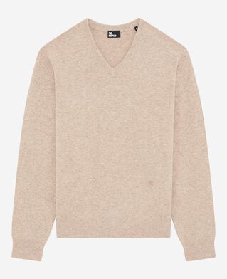 The Kooples HOMME BEIGE MELANGE pull col v en cachemire beige