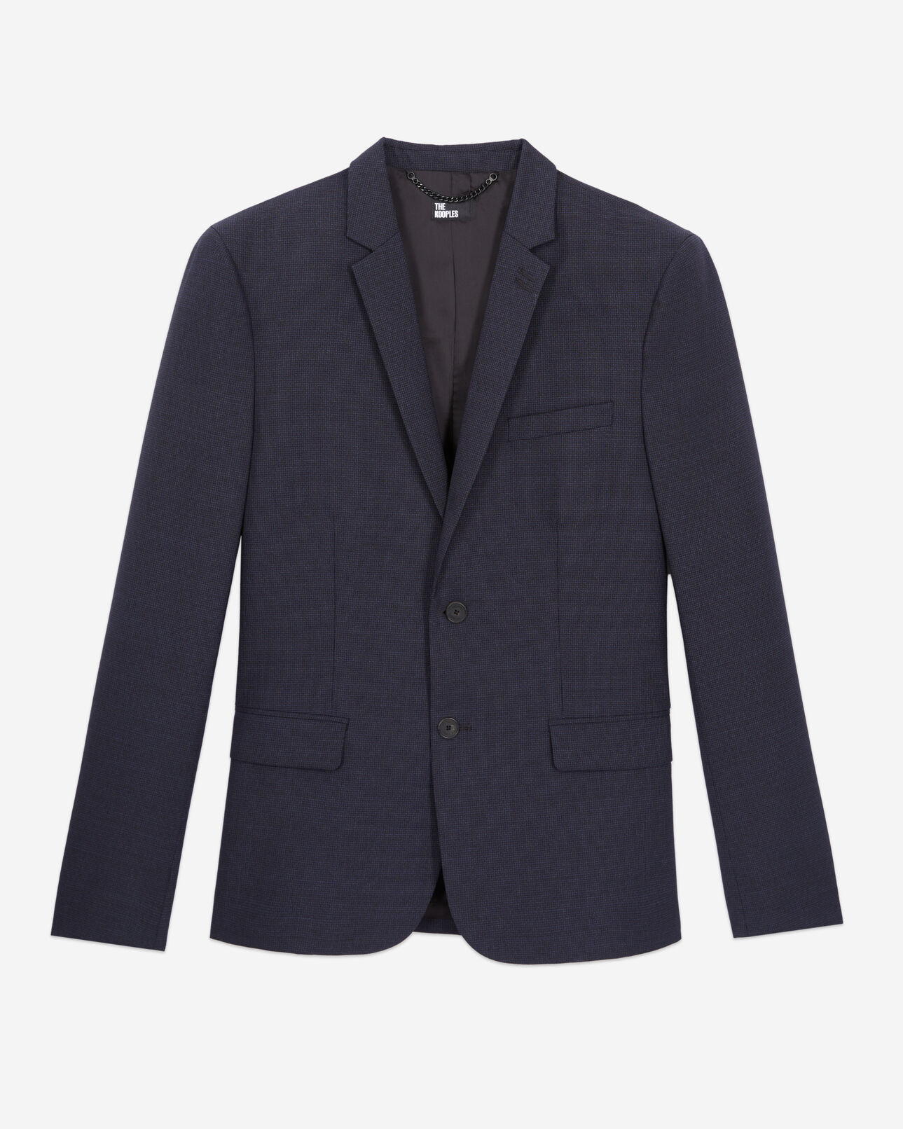 The Kooples MEN NAVY / BLACK navy blue micro-pattern wool suit jacket