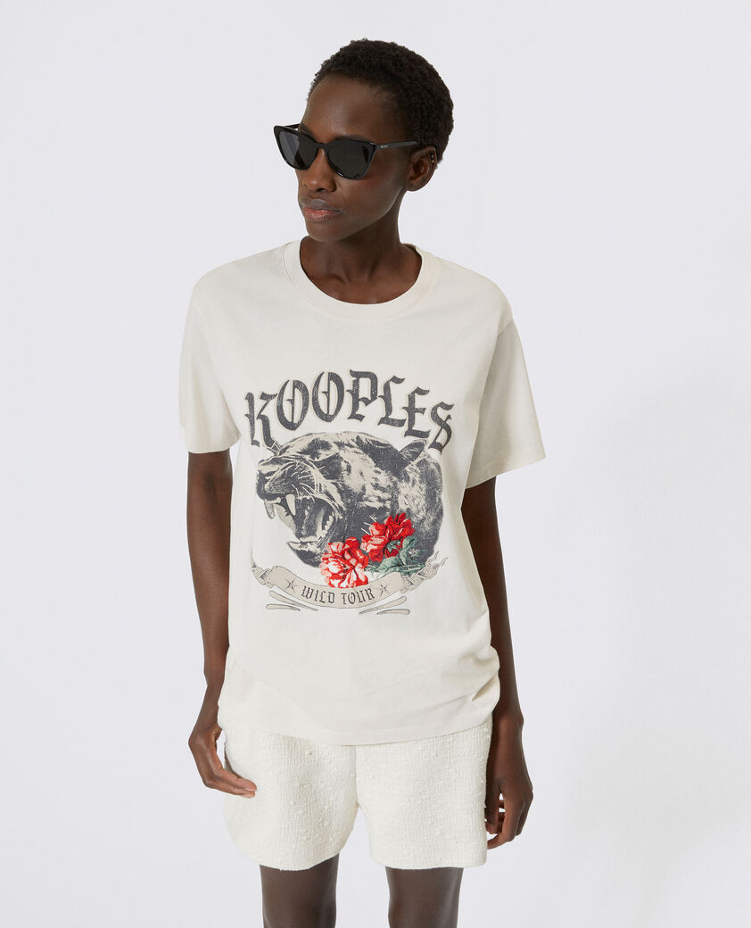 The Kooples WOMEN LIGHT BEIGE t-shirt with ecru screen print