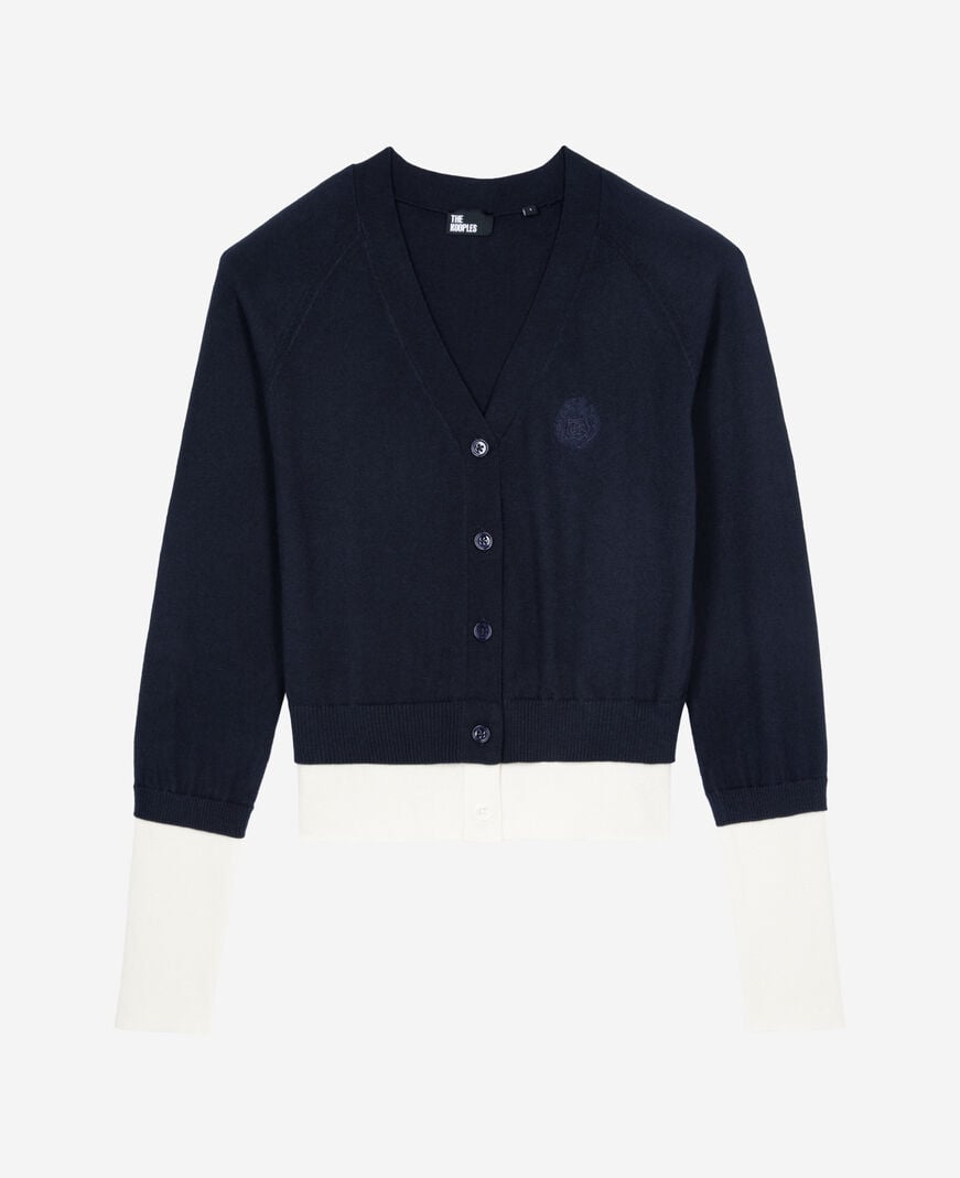 The Kooples FEMME DARK NAVY-ECRU cardigan en coton bleu marine et écru