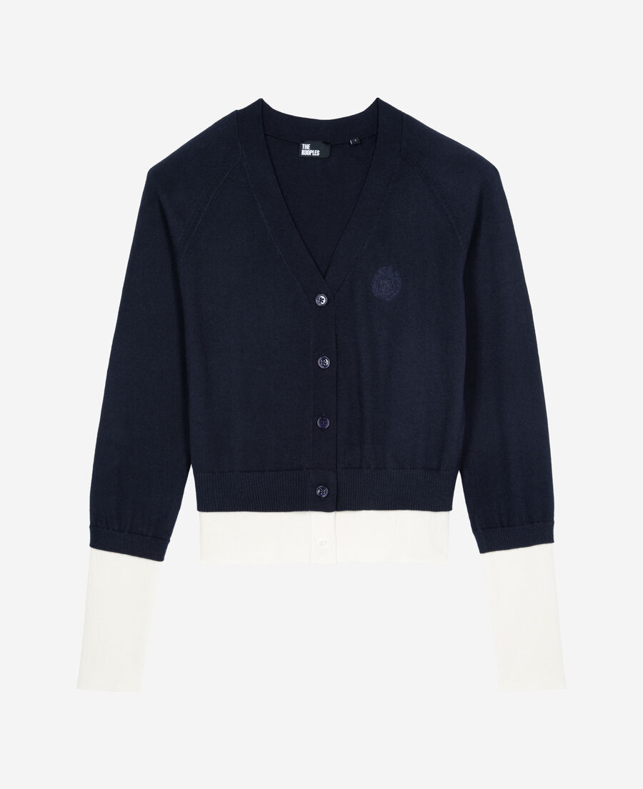 The Kooples F DARK NAVY-ECRU navy blue and ecru cotton cardigan