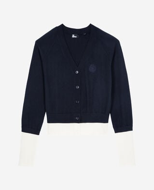 The Kooples FEMME DARK NAVY-ECRU cardigan en coton bleu marine et écru