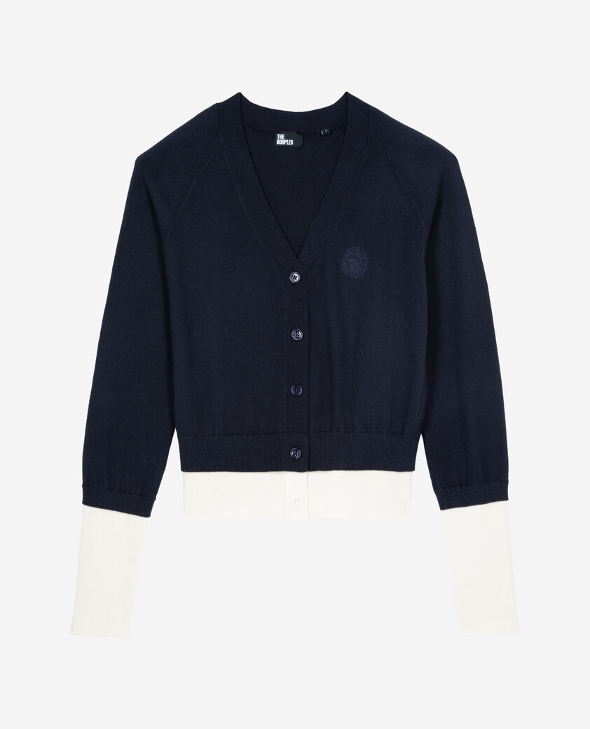 The Kooples WOMEN DARK NAVY-ECRU navy blue and ecru cotton cardigan