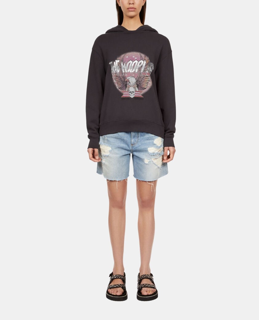 The Kooples WOMEN CARBONE carbon grey hoodie with rock eagle serigraphy