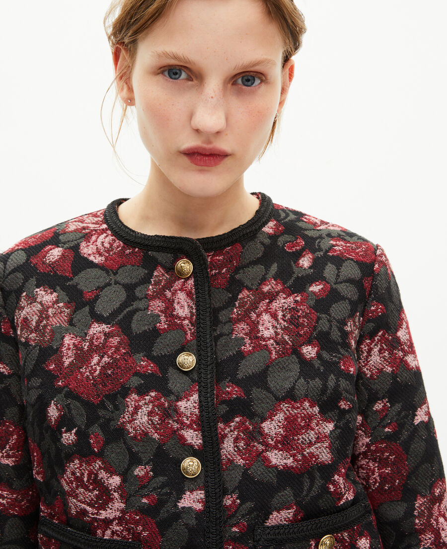 The Kooples FEMME BLACK - RED blouson en jacquard roses bordeaux