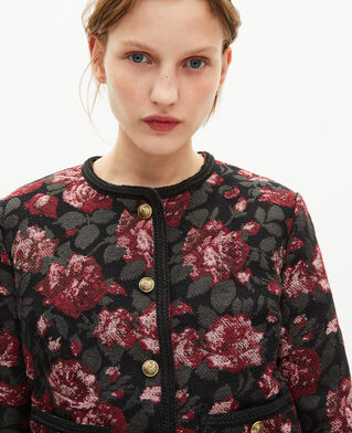 The Kooples FEMME BLACK - RED blouson en jacquard roses bordeaux